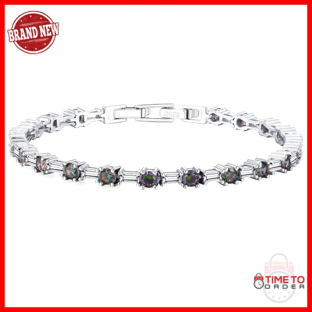 Sterling Silver Birthstone Tennis Bracelet Adjustable Charm Jewelry Classic